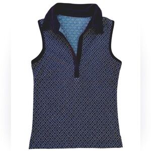 Vintage Vibe Sleeveless Tank Top Polo Collar Brown Gold Diamond Pattern Small